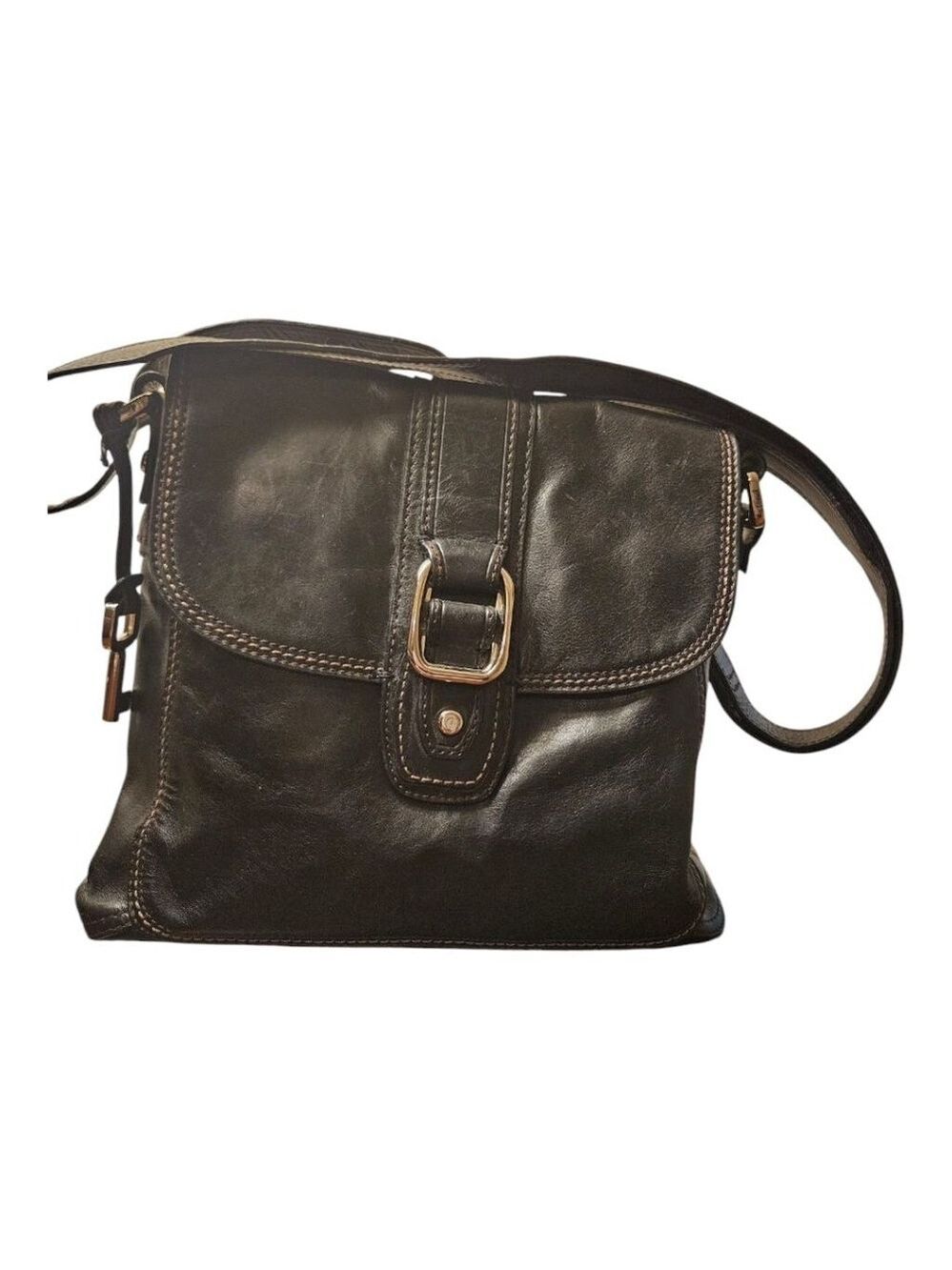 Women's Vintage Fossil Leather Crossbody Bag Black